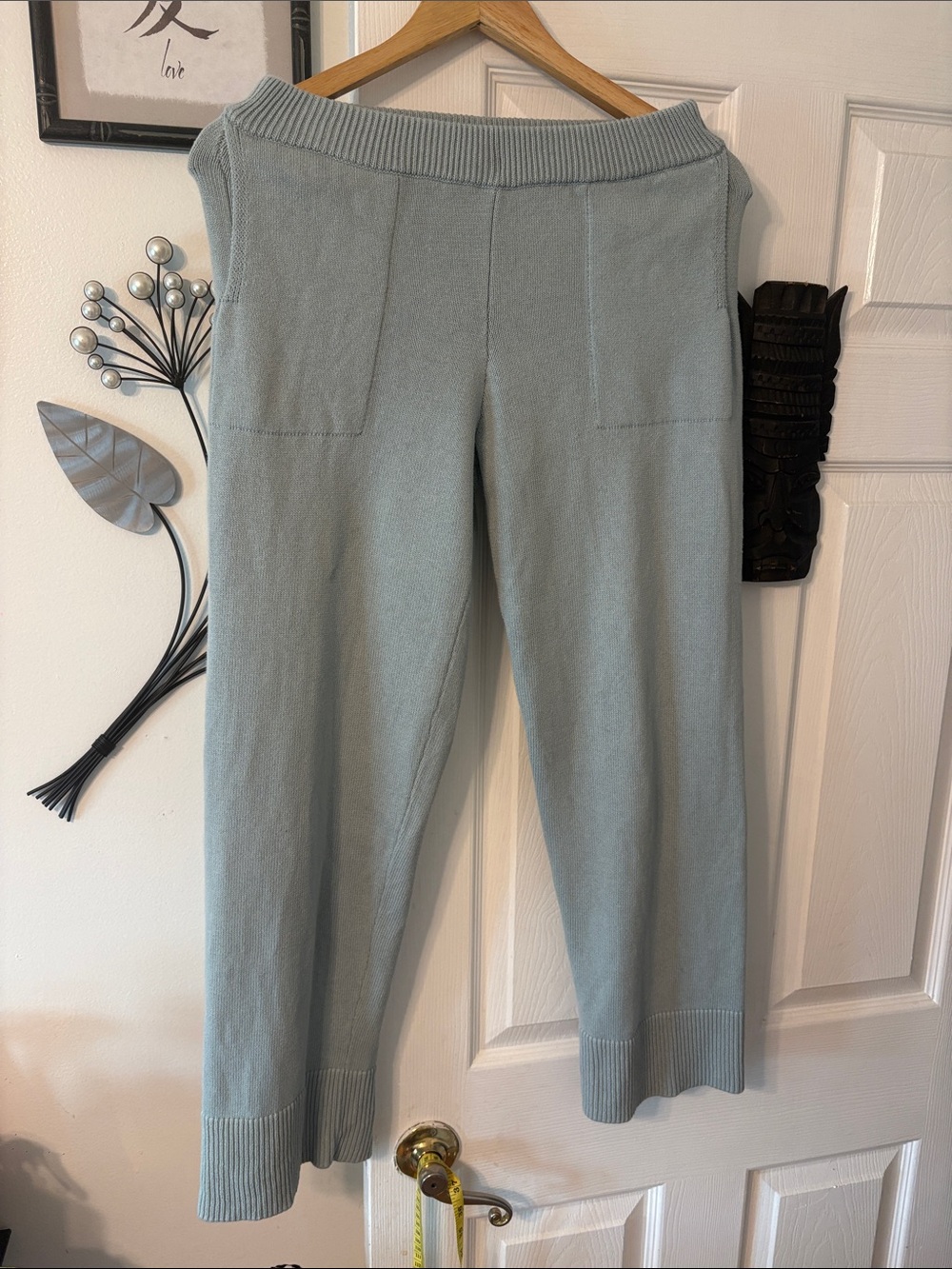Free People Knit Wide-Leg Cropped Pants in Sage Blue